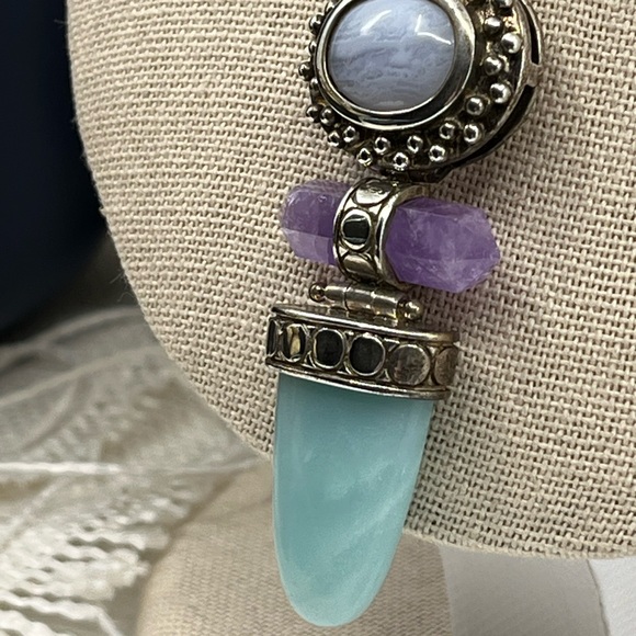 Vintage Whitney Kelly Sterling Silver Pendant w/ Agate, Amethyst & Chalcedony - Picture 7 of 17